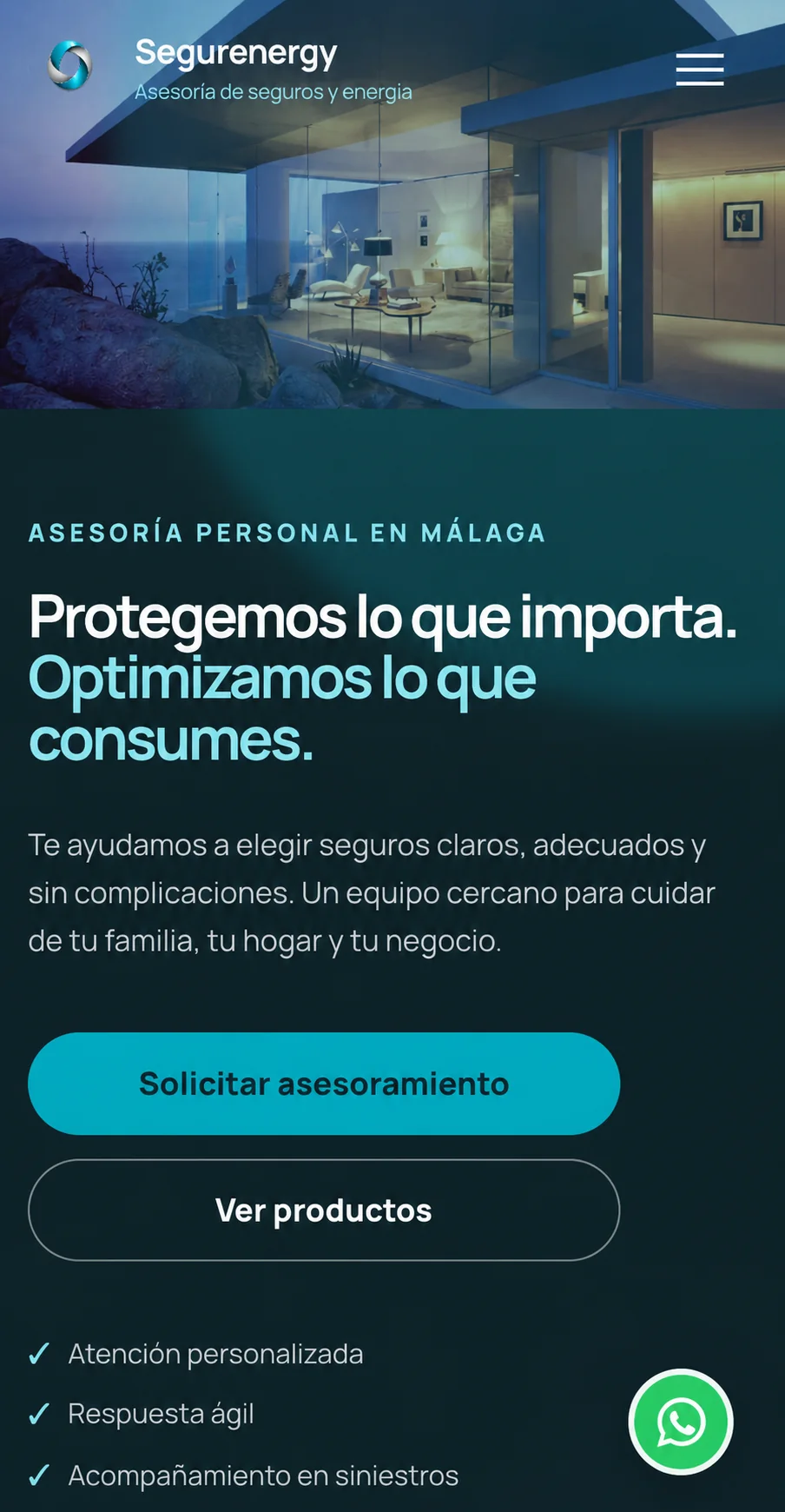 Vista móvil completa de la web de SegurEnergy